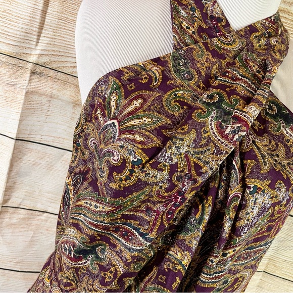 Black label LRL halter paisley metallic jacquard gown with belt women size 12 - Picture 5 of 15